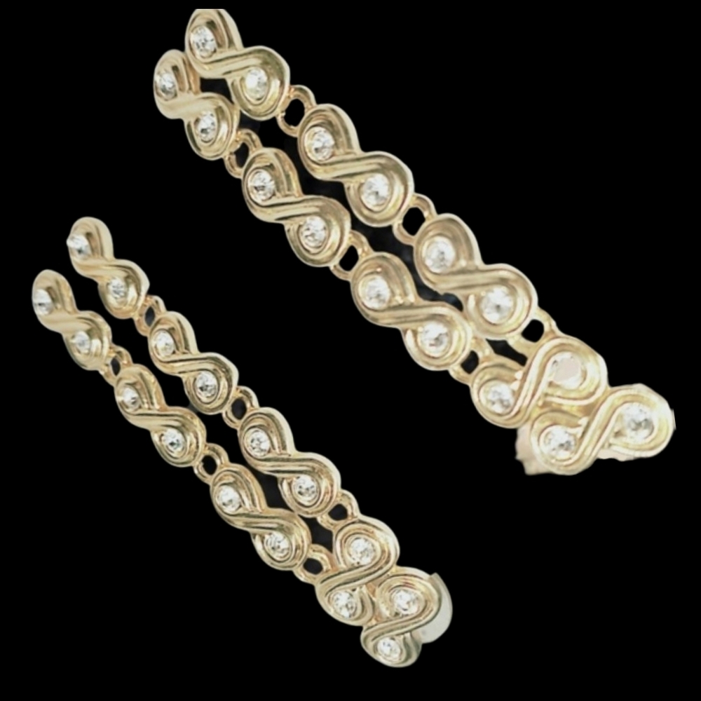 Dangling Gold Earrings with Clear Rhinestones - Picture 2 of 6